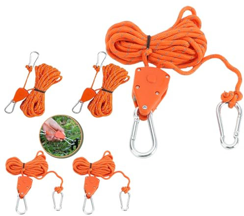 BREANIFULL 5 Stück Abspannseile mit Seilspanner 4m Winddichtes Outdoor Seil mit Ratsche 4mm Verstellbarer Seil Ratsche,Einstellbare Ratchet Hanger Reflektierend Abspannseile Seil für Sonnensegel