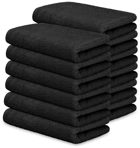 DECASATEXTIL Pack 12 Toallas Pequeñas 30x50cm Algodón 450g/m² – Suaves y Absorbentes – Toallas de Cara, Aseo o Invitados – Hogar, Hotel o SPA – Negro