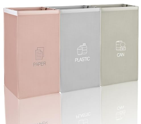 oooaooo 3 unidades de sistema de separación de residuos de 3 compartimentos, cubos de basura de papel, bolsas de reciclaje, sistemas de separación de residuos de papel reciclado, contenedor de basura