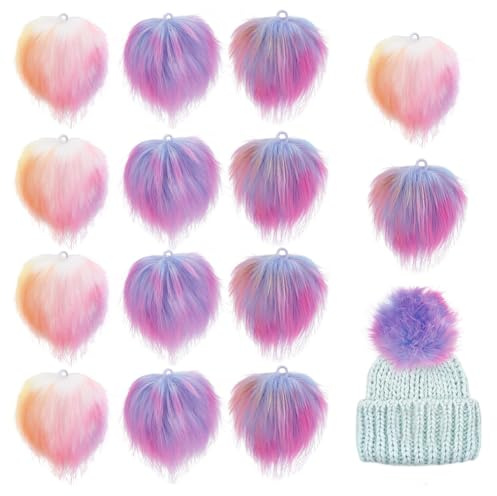 PH PandaHall 15pcs Pompon en Fausse Fourrure 10cm Pompon Moelleux pour Tricot Chapeau avec Boucle Élastique Accessoires pour Chapeaux Sacs Chaussures Écharpes Gants Porte Clés, 3 Styles
