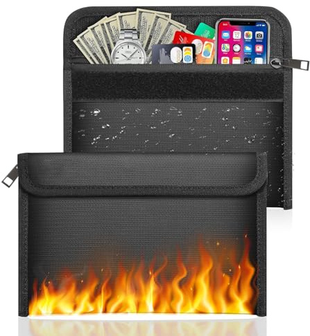 2 Pzs Pochette Anti Feu,Sac Ignifuge, Pochette Ignifuge et Etanche | Sac Anti Feu avec Fermeture Plus Scratch, Porte Documents Ignifuges, pour Conserver Passeports, Documents, Argent