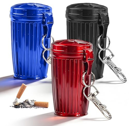 BORDEAG Cendrier de Poche Portable, 3 Pièces Mini Cendrier de Poche Anti Odeur, Cendriers Portable avec Couvercle et Porte-clés, Cendriers Anti Odeur pour Voyage et Utilisation Extérieur