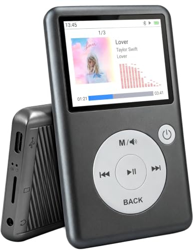 Lecteur MP3 Bluetooth 5.3 avec Radio FM, E-Book et Commandes tactiles | Baladeur MP3 Design Classique, Son Hi-Fi, Lecteur Vidéo, pour Enfants, Sport, Voyage et Usage Quotidien (Noir)