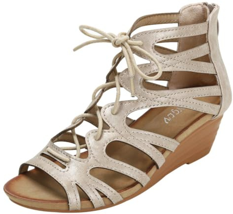 Sandalias de cuña punta abierta cordones romanas | transpirable recortado cremallera trasera playa ciudad verano sandalias boho festival caña alta