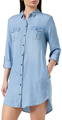 VERO MODA Damen VMSILLA LS Short Dress LT BL NOOS GA Kleid, Light Blue Denim, 42 (Herstellergröße: XL)