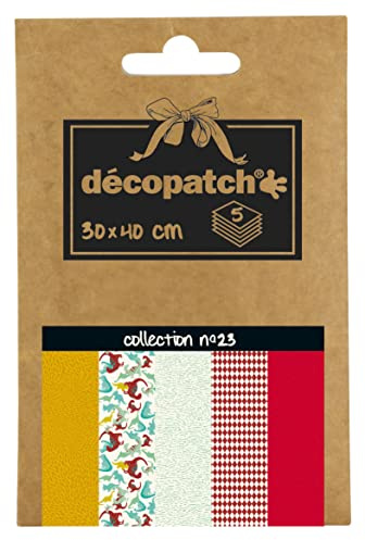 Décopatch DP023C - A Pouch of 5 sheets of Décopatch Paper, Printed Paper, 30x40 cm, asortis motifs, Colourful - Customisable Décor - Completely Personalise