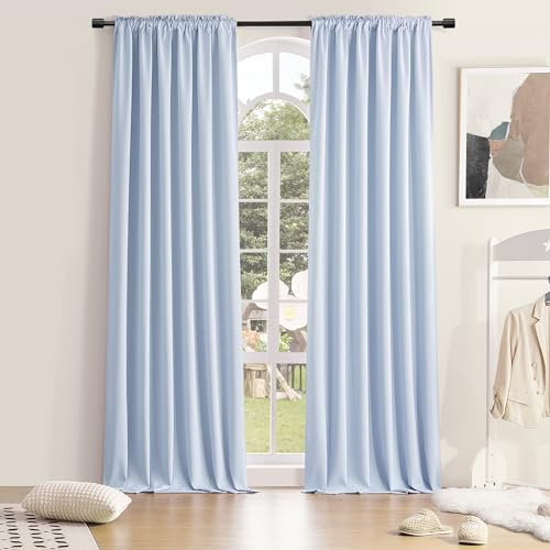 DONREN Extra Long 96 inches Length Curtains for Patio Door - Light Blue Room Darkening Thermal Insulated Curtain Panels (2 Pieces,52 inches Wide)