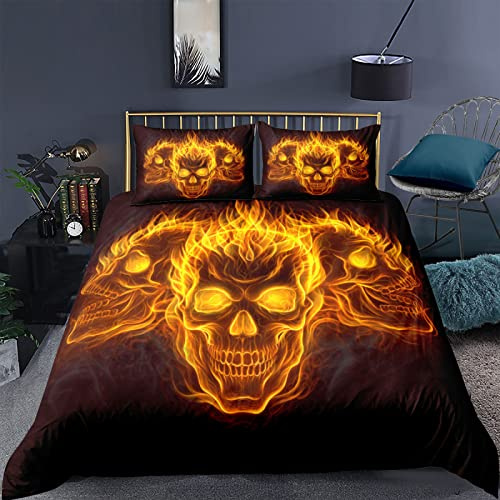 RFFLUX Juego de ropa de cama con diseño de calavera gótica 3D, 135 x 200 cm, 2 piezas, con cremallera, suave y agradable para dormir, microfibra, funda nórdica con funda de almohada de 80 x 80 cm