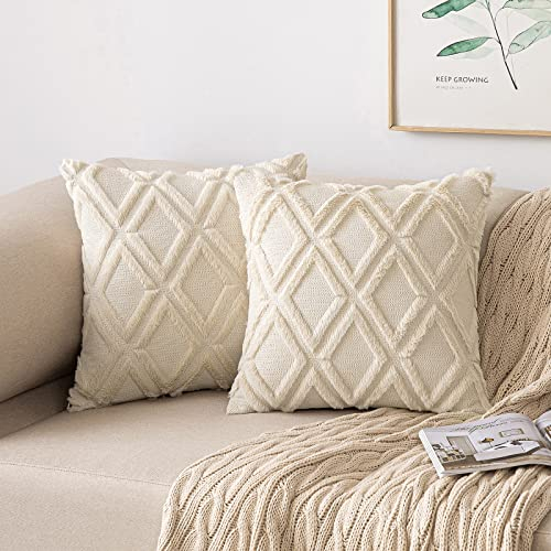 MIULEE Weihnachten 2er Set Kissenbezug Zierkissen Wolle Kissenbezüge Samt Fellkissen kissenhülle kuschelkissen Boho Deko Kissen Flauschig Sofakissen Dekokissen für Sofa Schlafzimmer 50x50 cm Beige