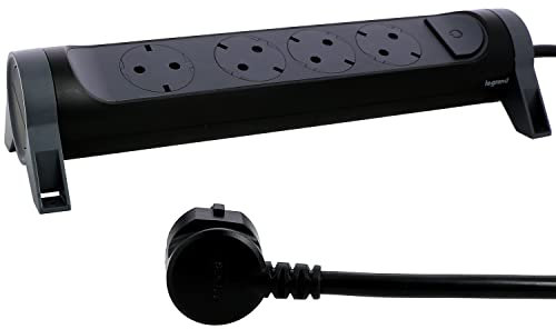 LEGRAND Regleta de enchufes, con Interruptor, Enchufe múltiple con 4 Tomas de Corriente, Cable de 1,5 MTS, Color Negro/Gris Oscuro 694530