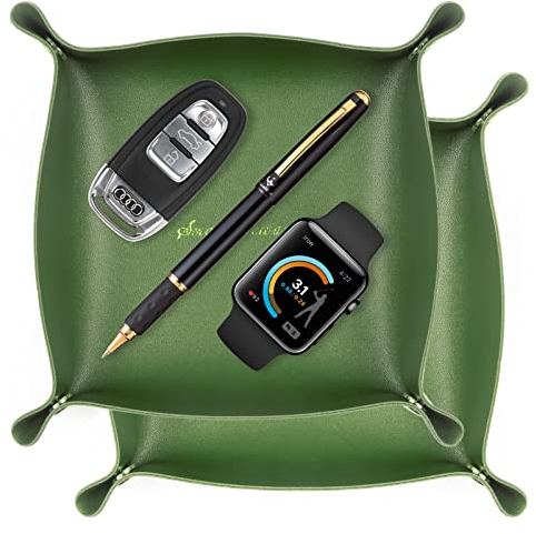 AIBAOBAO 2 Pezzi Vassoio Portaoggetti In Pelle PU, Svuotatasche da Ingresso Design Moderno Organizzatore di Articoli vari Vassoi con Chiusura a Bottoni per Chiavi Monete Guarda Portafoglio Gioielli