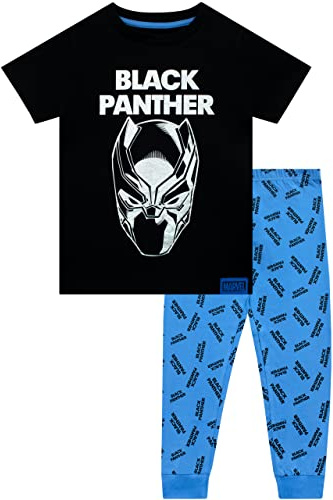 Marvel Boys Black Panther Pyjamas Short Sleeve Avengers PJ For Kids Black 5 to 6 Years