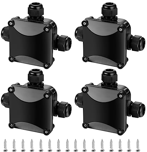 Abzweigdose Wasserdichte, 4 Stk. Verteilerdose IP68, 3-Wege Kabelverbinder Kabelmuffe, Anschlussdose Outdoor für Externe Elektrik, φ5,5-10,5 mm, Schwarz