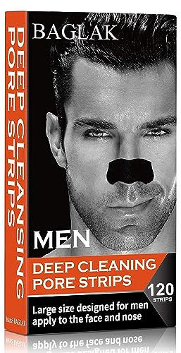 BAGLAK Men Blackhead Pore Strips - 120 Strips - Deep Cleansing - Face Nose Pores - Blackheads Removal - Large Size For Nose+Face