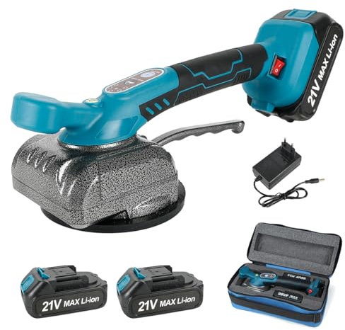 Fliesenverlegemaschine, Wiederaufladbare Fliesenvibrator, Saugnapf-Belastbarkeit max.100kg, Fliesen-Nivelliermaschine 21V, Fliesenlegermaschine, 5 Geschwindigkeiten(2 Batterien)