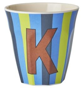 RICE Melamin mugg medium randig med bokstäver, modell för pojkar blå/grn/mint-T