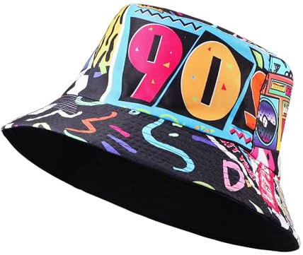 JJDreams Jupe des Années 90 Chapeau de Pêcheur Coloré Noir Blanc Chapeau de Pêcheur à Carreaux Vintage Chapeau de Soleil 55CM-58CM