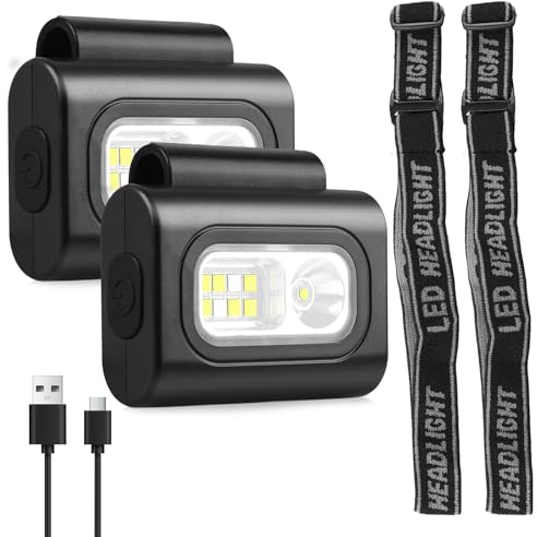 HOSPAOP LED Clip Lampe, Stark Magnet Lauflicht LED Stirnlampe Wiederaufladbar Wasserdicht lauflampe Klein USB Kopflampe Brustlampe Sicherheitslicht für Mütze Joggen Läufer Angeln Kinderwagen, 2 Stück