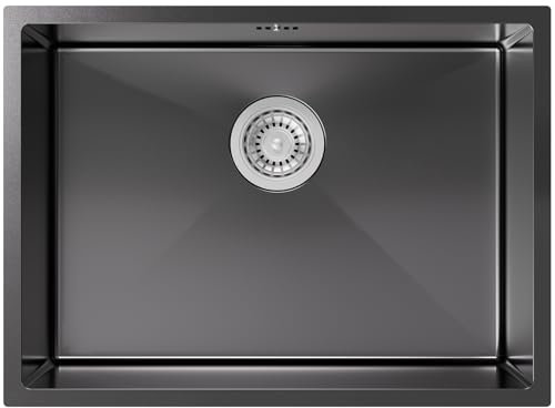 Auralum Evier Cuisine 1 Bac 60 x 44 cm, Grand Evier Inox avec Filtre de Vidange, Lavabo Cuisine 1 Bac, Évier à Encastrer avec Siphon & Trop-Plein