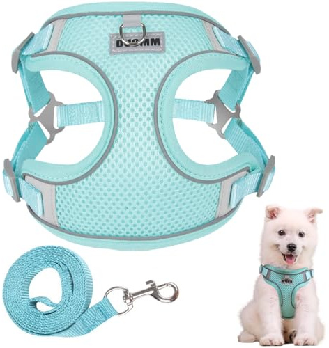 Ledeak Harnais Chien, Harnais Anti Traction pour Chien Réfléchissant Respirant, Harnais Chien Petite Taille, Mesh Harnais Chiot Animalin Reglable pour Petits Moyens Grands Chiens (Vert, M)