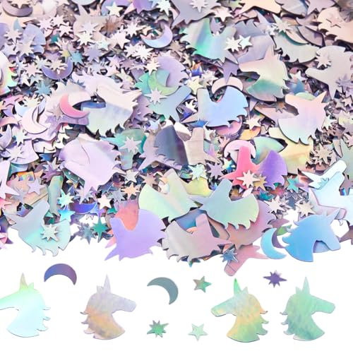 SUNNYCLUE 60~70G Stella Luna Glitter Unicorno Coriandoli Argento Plastica Iridescente Lamina Metallicas Tavoli Carta Paillettes Spargi Arte Laser Glitter per Halloween Compleanno Nozze Festa Decorazio