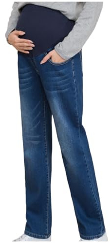 Jeans Premaman Donna Moda, Jeggings da Donna, Jeans Premaman sulla Pancia Comfy Stretch Denim Jeggings Gravidanza Pantaloni a Vita Alta Jeans Premaman per Tutta La Gravidanza Blu L