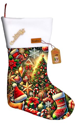 ANVAL Calcetines Navidad Personalizados con Nombre Botas de Navidad para Colgar Calcetines Navideños Papá Noel Christmas - Regalo para Decoración Navideña - Santa Claus (Multi, 1 Unidad)