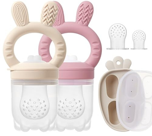 KIAANS Fruchtsauger Baby Silikon Futterspender für Baby Fruchtfutter Muttermilch Aufbewahrungsbehälter für Babynahrung Eiswürfel für Babyzahnen und Selbstfütterung (Rose)