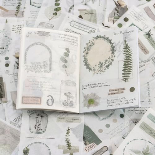 40 Blatt Journal Sticker, Scrapbook Stickers Set, Vintage Washi Papier Scrapbooking Aufkleber Buch, DIY Scrapbook Zubehör für Journaling, Fotoalbum, Kalender und Notizbuch (leaf)