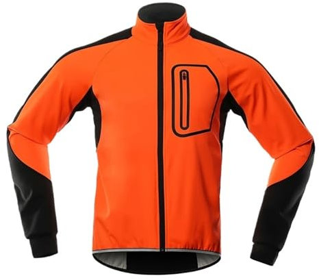 ZNTIHZ Winter-Radjacken Für Männer Herren Fahrradjacke Winter Thermojacke Softshell Windschutz Wasserdichter Fahrradmantel Fahrrad Regenmantel Für Radfahren, Wandern(Orange,L)