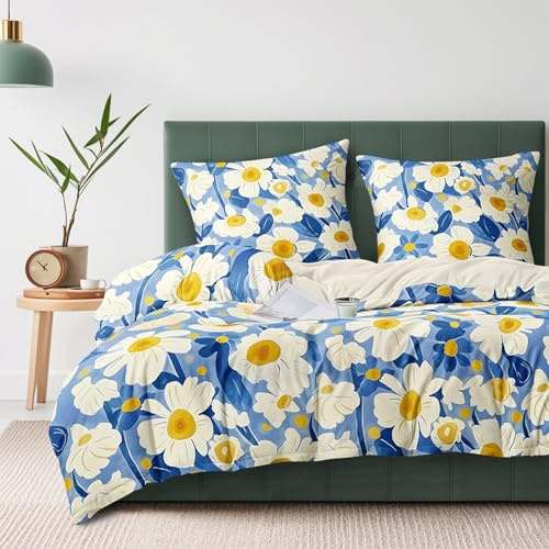 Gezu Blommor sängkläder 135 x 200 cm beige romantiska blommor sängkläder blå kvinnor flickor 2 delar påslakanset romantisk mjuk med dragkedja och 1 örngott 80 x 80 cm vändbara sängkläder enkelsäng