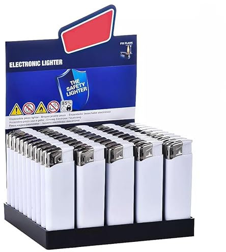 GeDi - Box 50 Pezzi Accendini Elettronici Bianchi, Usa e Getta, Accensione a Scatto – Perfetti per Matrimoni, White Party, Addio al Nubilato e Celibato, Eventi e Feste