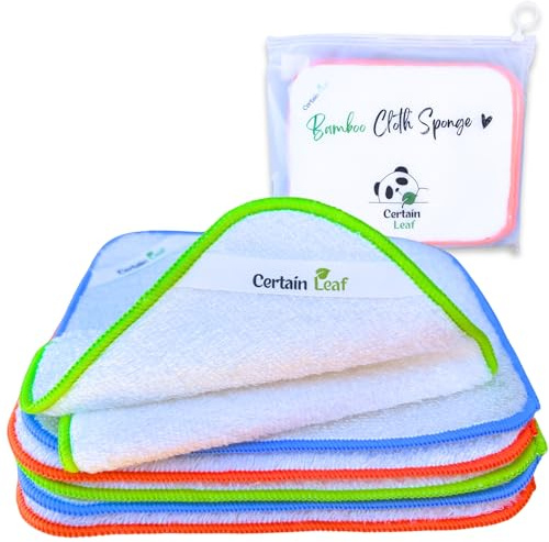 Certain Leaf Kitchen Dish Cloths & Towels – Reusable Double-Layered Rayon derived from Bamboo Cloth, Super Absorbent Fast Drying Non-Scratch Kitchen Cleaning Cloths, 7x9 Inch, Multi-Color, 6 Pack