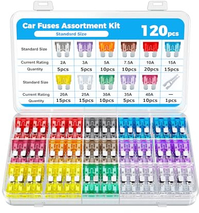 Xibao Fusible Voiture,2A 3A 5A 7.5A 10A 15A 20A 25A 30A 35A 40A Fusible de Sécurité de Voiture,Fusibles Standard pour Auto,Convient aux Voitures, Camions,SUV,VTT,UTV,Camping-cars et Motos (120Pcs)