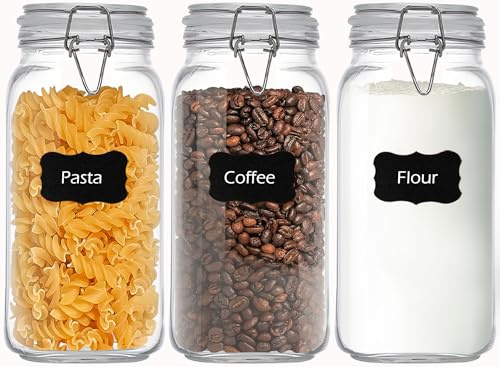 VIEWELLD 78oz Square Glass Food Storage Jars Storage Container with Clear Preserving Seal Wire Clip Fastening for Kitchen Canning Flour, Cereal, Pasta, Sugar, Beans