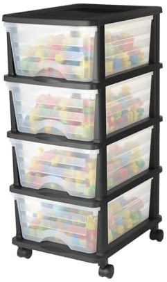 VEVOR Carrello Portaoggetti in Plastica con 4 Cassetti, Torre Portaoggetti su Ruote, Scatola Mobile a 4 Livelli, Contenitore Trasparente per Forniture di Ufficio, Aule, Laboratori Artigianali