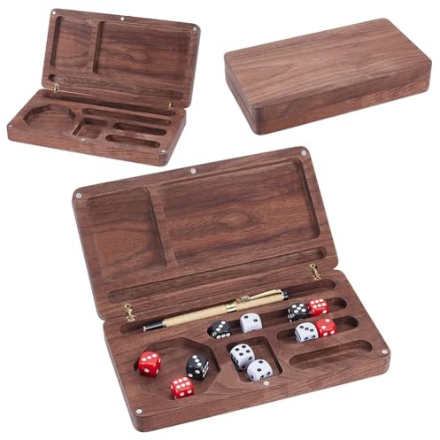 UNICRAFTALE Portadadi Rettangolare in Legno Vassoio Contenitore per Dadi Marrone con Supporto per Telefono e Tablet Serratura di Sicurezza Coperchio Vassoio Portatile Giochi di Ruolo