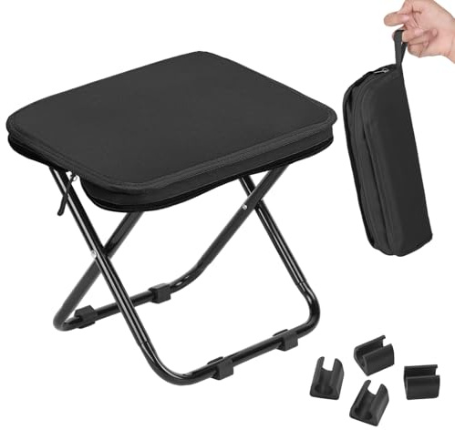 Sythrix Camping Stool, Folding Stool Foldable Chair Lightweight Collapsible Stool 33×32×26cm, Outdoor Portable Chair Folding Stools for Adults Outdoor Fishing, Hiking, Travel, Picnic (Black)