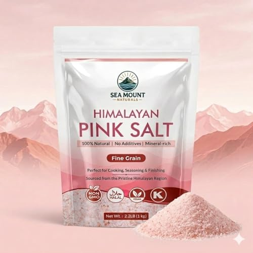 Himalayan Pink Salt Fine Grain 2.2 LB - 1 Kilo, Natural Mineral Rich Salt, Kosher Certified, Non-GMO, Pure Pink Himalayan Sea Salt, For Everyday Cooking, Seasoning, Baking - Sea Mount Naturals