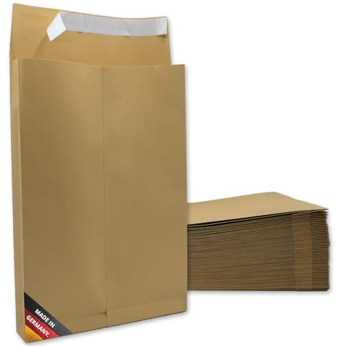easydruck24de Buste formato B4 senza finestra, con piega, 4 cm, 50 pezzi, marrone, 25 x 35,3 x 4 cm, in carta con piega sul fondo, autoadesive, az246