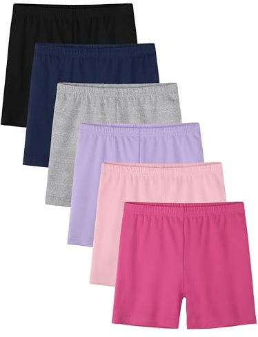 6 Pack Girls Bike Shorts Toddler Cartwheel Under Dress Shorts Dance Clothes