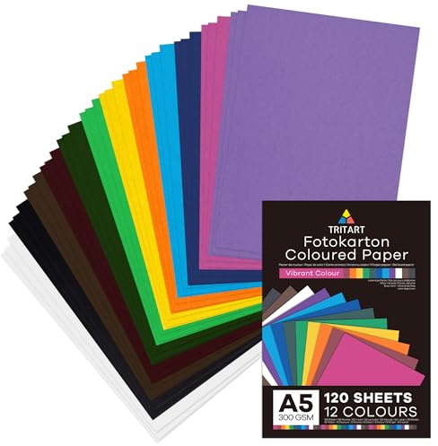 Lot de 110 feuilles de papier coloré A5 300 g/m² I Papier de bricolage solide teinté dans la masse I Carton photo 11 couleurs I Papier coloré DIY I Carton de bricolage