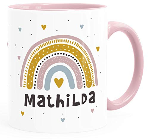 SpecialMe® personalisierte Tasse mit Namen Regenbogen Herz persönliche Geschenke Kinder Namenstasse Mädchen Jungen Mädchen inner-rosa Keramik-Tasse