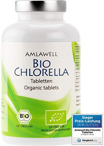 AMLAWELL Bio Chlorella Tabletten - 250 g proteinreiche Chlorella Presslinge mit Eisen, Chlorophyll und Vitamin B12, vegan