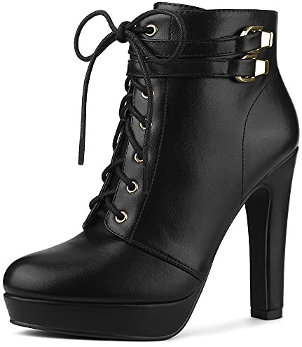 Allegra K Bottines à Talons compensés à Plateforme et à Lacets pour Femmes Noir 38