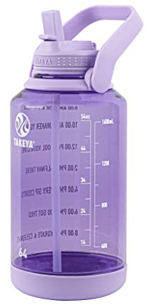 Takeya Tritan Motivational Water Bottle with Straw Lid - Durable, BPA-Free - With Time Marker - Leakproof & Non-Slip Bumper - 64 oz, Vivacity Purple