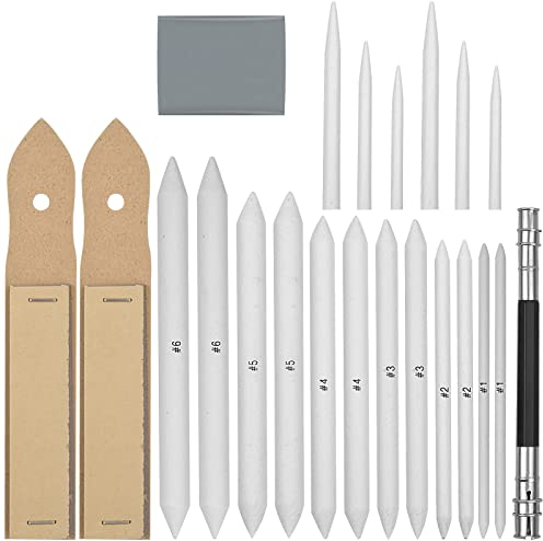 Naapesi 22 Stück Mischen Papierwischer Estompen Set, Blending Stümpfe und Tortillionen Set mit Schleifpapier Bleistiftspitzer, Bleistiftverlängerungswerkzeug und Radiergummi für Skizzen Zeichnen