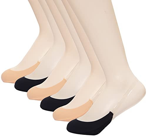 MANZI Invisible Half Toe Topper Socks Slingback Liner Socks with Transparent Elastic Strap 3 Pairs Black,3 Pairs Nude