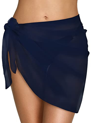 CMTOP Strandsarong dam - sexig strandkjol 1/2 delar strand chiffong sarong halsduk filt bikini wrap svart och vit, 145 x 50 cm, Mörkblå, One size