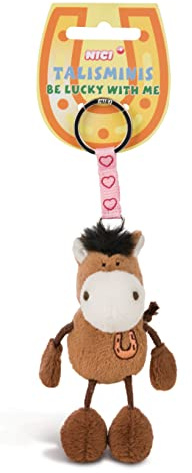 NICI Talisminis Caballo 7cm marrón-Colgante de Peluche de Animal cordón, Llavero y portallaves Amuleto de la Suerte para Bolso con Mensaje (49381)